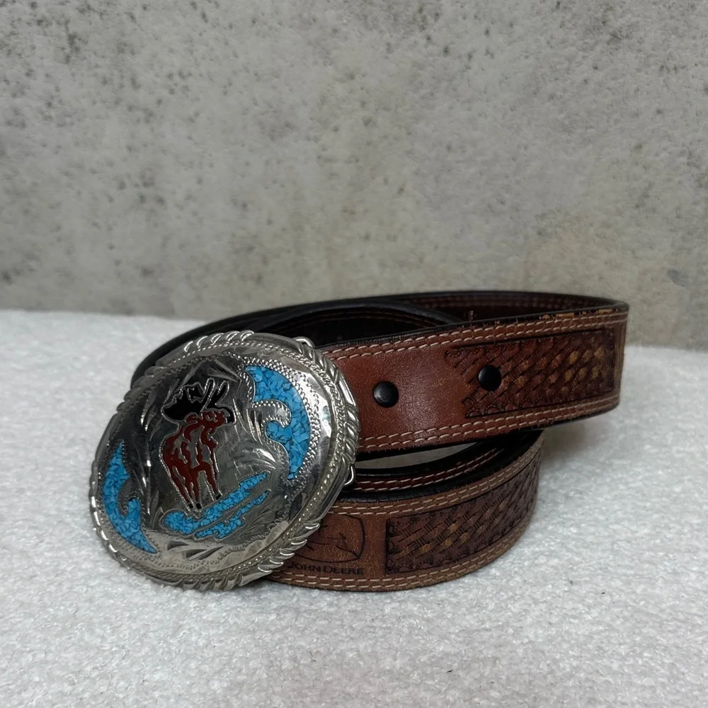 JOHN DEERE WEBSTERN waist leather buckle belt sz 38